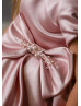 Unique Pink Satin Tulle Tea Length Flower Girl Dress